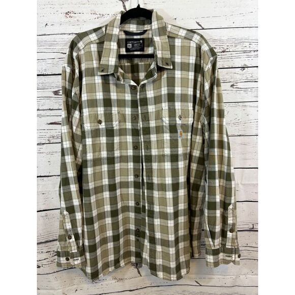 Men's Carhartt Green Plaid Button Down Shirt 2XL - Picture 1 of 8